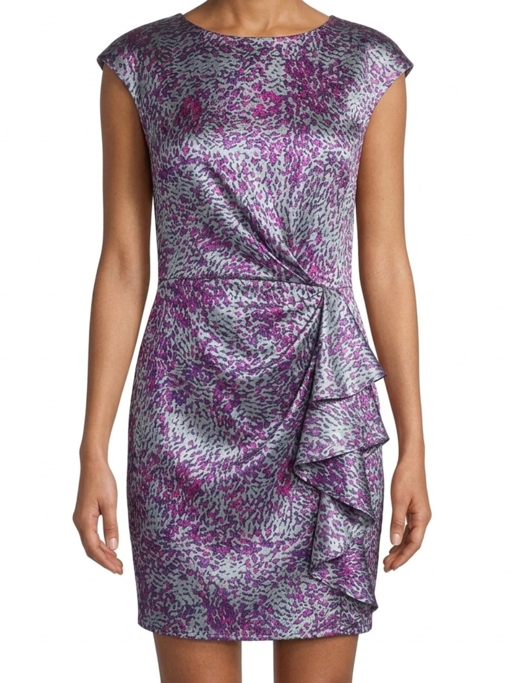 Cynthia Steffe Chic Purple Metallic Jacquard Ruffle Sheath Dress Size 6